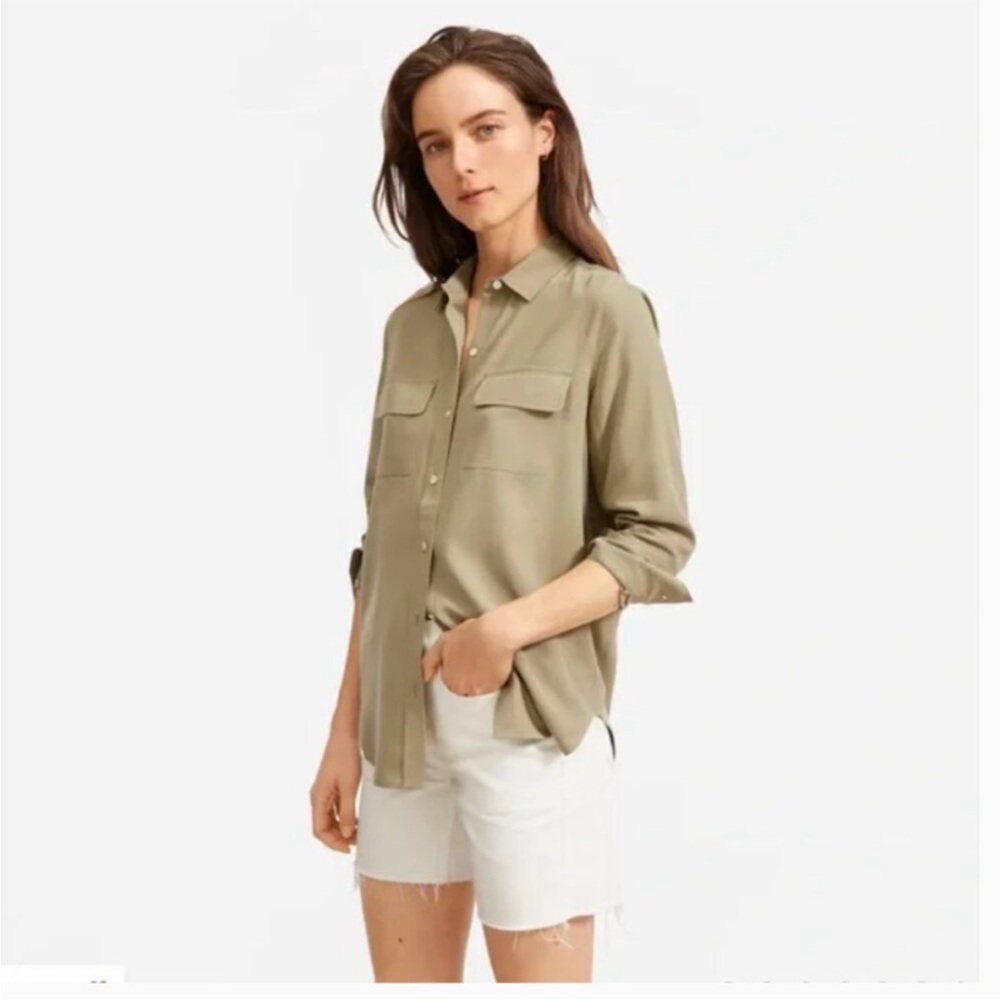 EVERLANE Washable 100% Silk Relaxed Shirt Covert Green Size 6